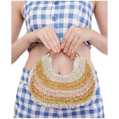 Women's/Girl's Flower Round Bali Bag Handmade Embroided Sling Clutch with Handle Purses for Ladies Elegant Design (Multicolor)